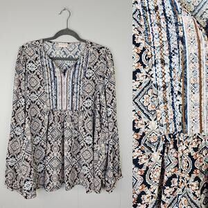 Hailey & Co Plus Size 1X Boho Long Sleeve Loose Fitting Blouse Cottage Milkmaid